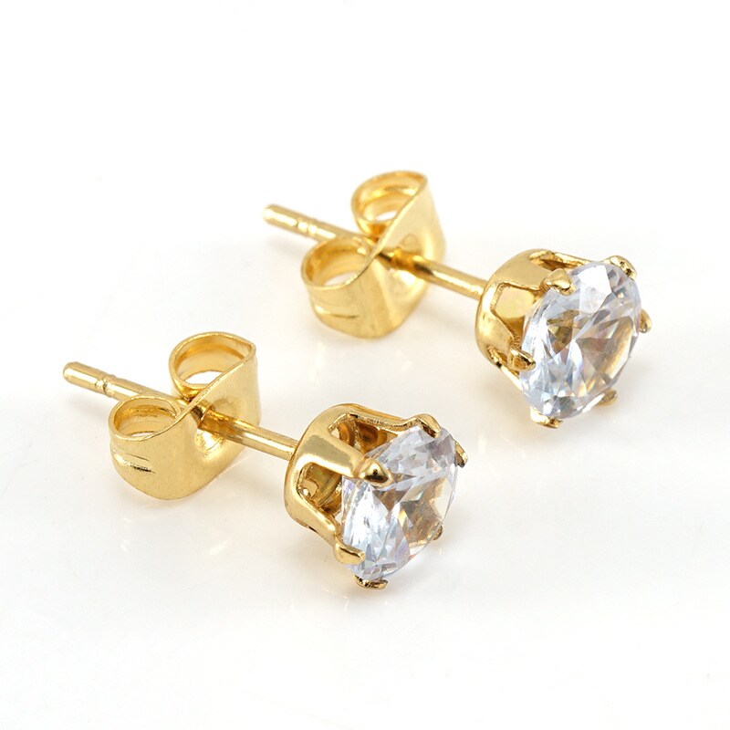 Gold color / 1 Pair Simple Series Simple Solid Color Stainless Steel 18K Gold Plated Zircon Women's Stud Earrings-6mm Picture2